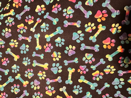 Tie dye dog bones and paw prints